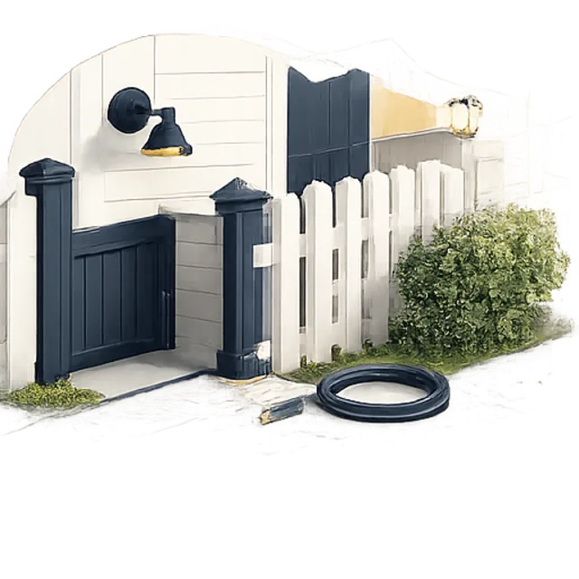 Illustration isométrique d’un portillon de clôture avec luminaire extérieur