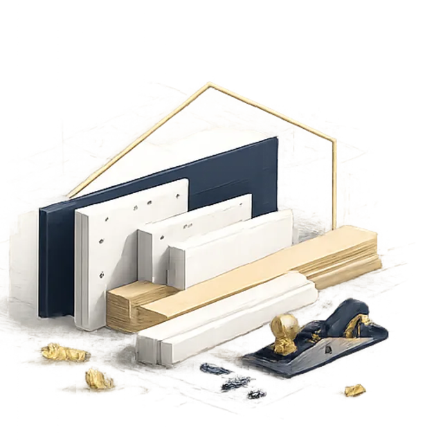 Illustration isométrique de planches de bois et d’un rabot